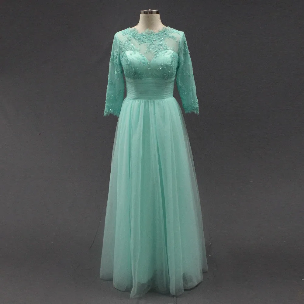 Long Sleeve Prom Dresses,Lace Prom Dress,Evening Dress