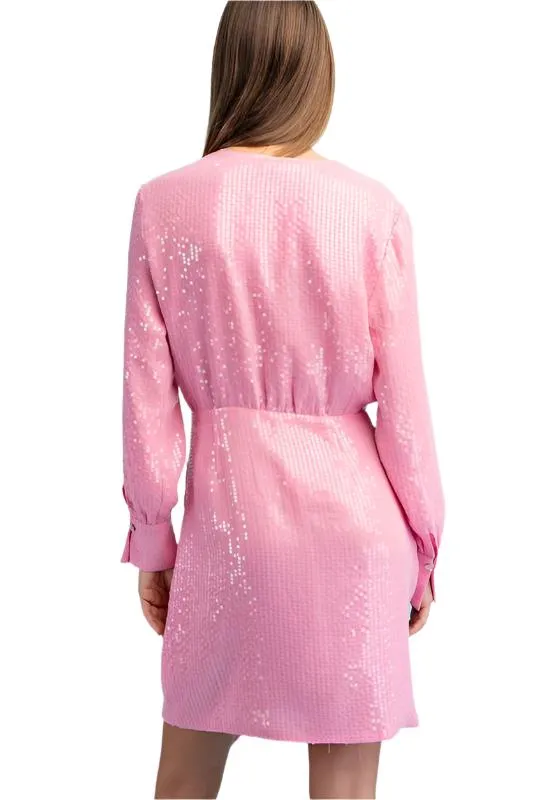 Long Sleeve Sequin Wrap Dress