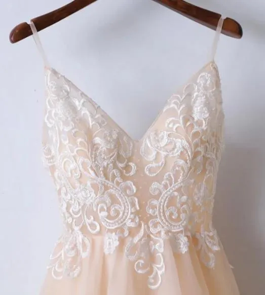 Lovely Light Pink Tulle V-neckline Long Party Dress, Party Dress