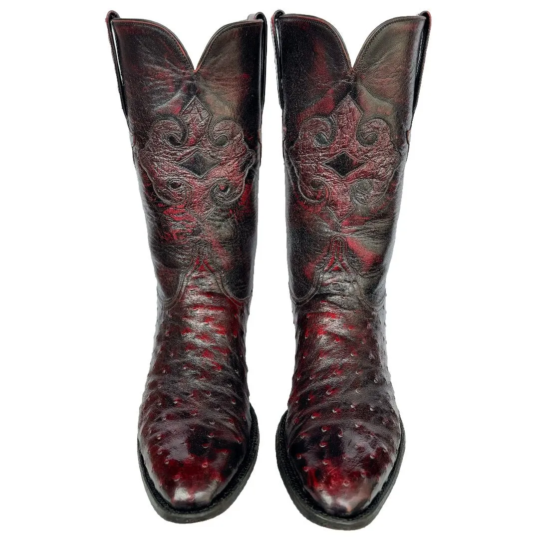 LUCCHESE Vintage Classics Handmade Ostrich Exotic Black Cherry Cowboy Western Boots