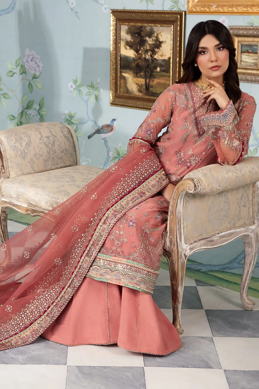 Luxury Light Pink Embroidered Pakistani Salwar Kameez Dupatta Suit