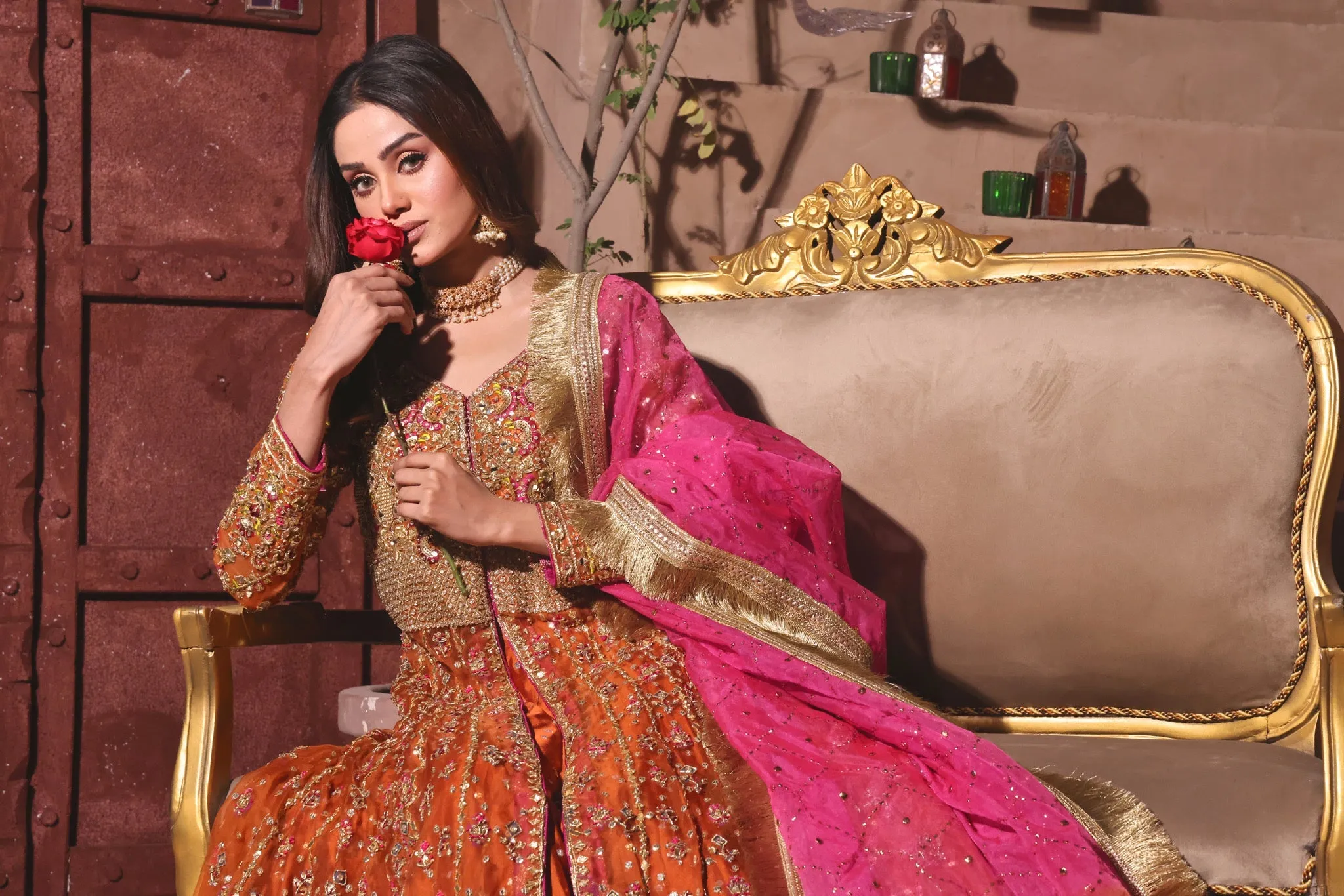 Luxury Mehndi Dress in Open Gown and Lehenga Style