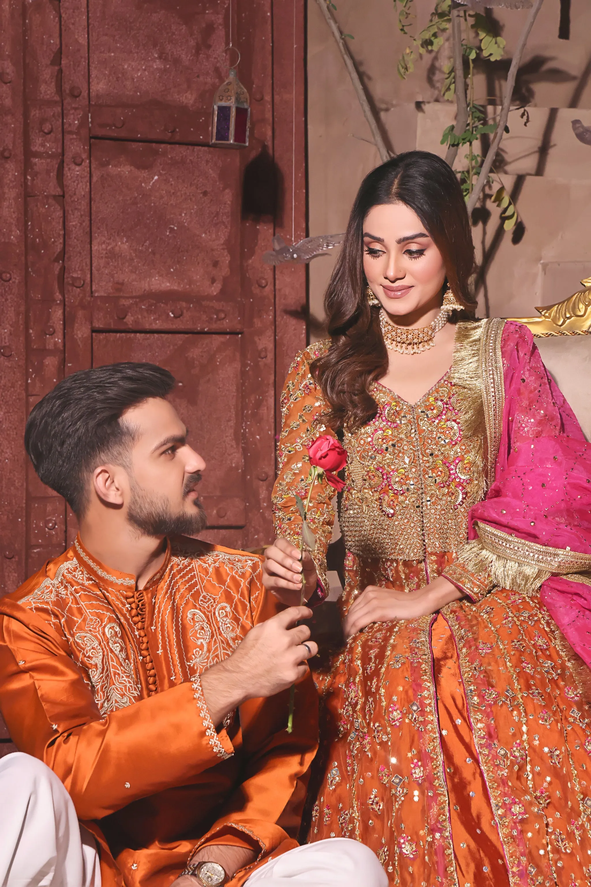 Luxury Mehndi Dress in Open Gown and Lehenga Style