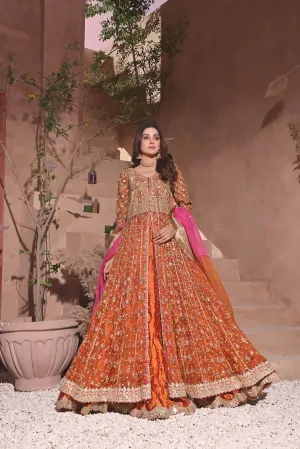 Luxury Mehndi Dress in Open Gown and Lehenga Style