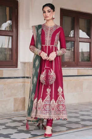Luxury Pakistani Party Dress in Frock with Dupatta Red Dress