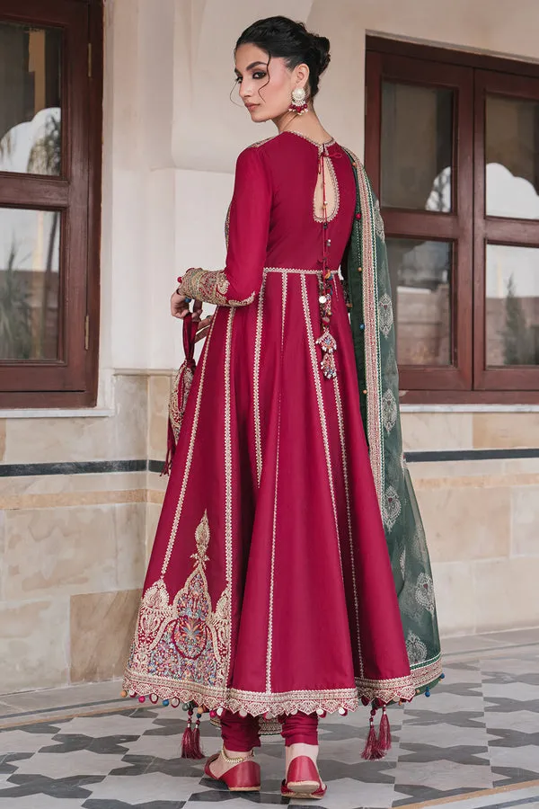 Luxury Pakistani Party Dress in Frock with Dupatta Red Dress