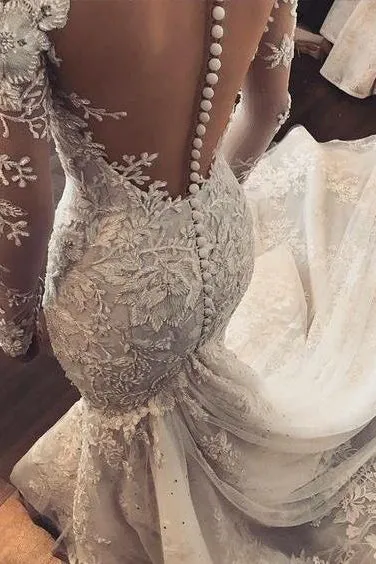 Luxury Sexy Trumpet/Mermaid Long Sleeve Wedding Dresses Bridal Gown OHD095