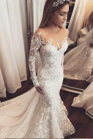 Luxury Sexy Trumpet/Mermaid Long Sleeve Wedding Dresses Bridal Gown OHD095
