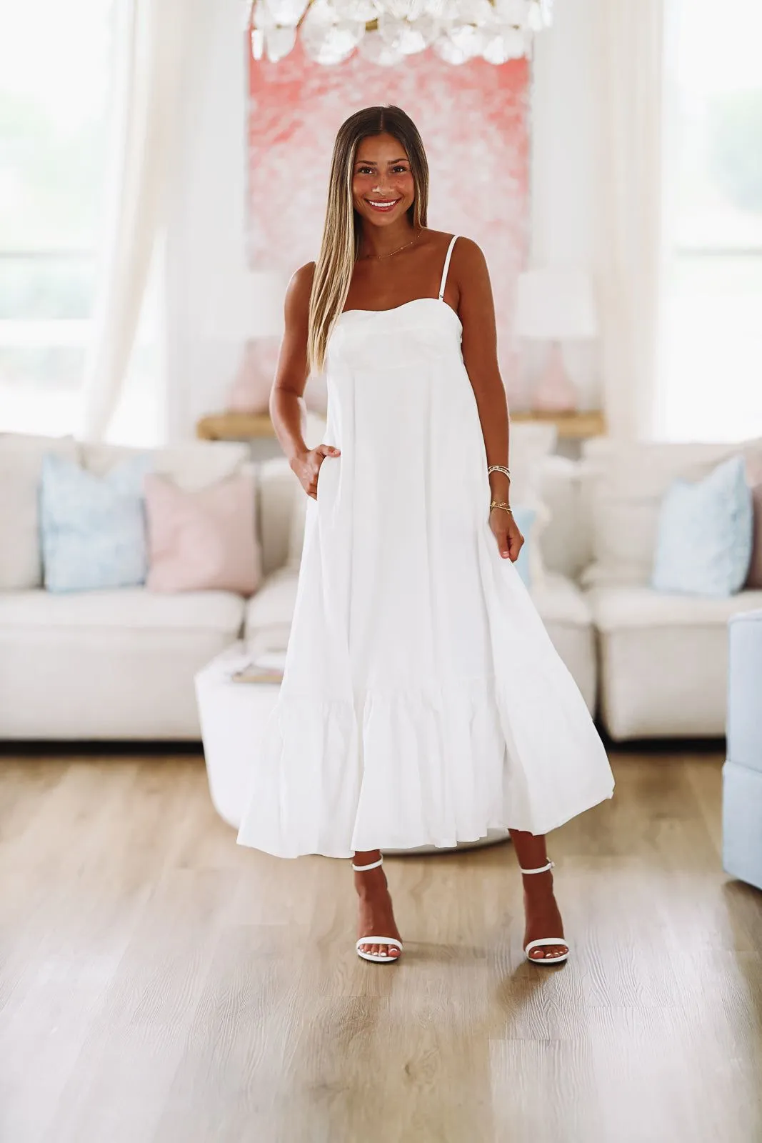 Made for Madrid Midi Dress - White (FINAL SALE)