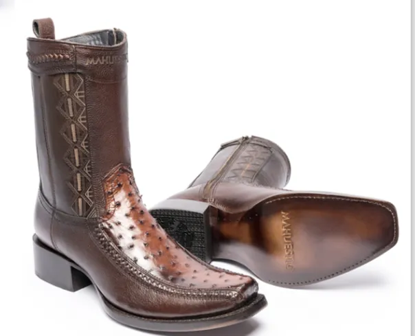 Mahuestic Ostrich Skin Ankle Boot