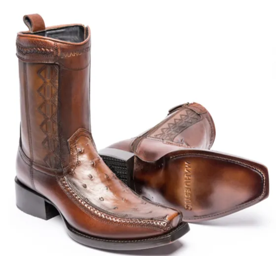 Mahuestic Ostrich Skin Ankle Boot