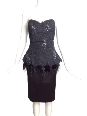 MANDALAY-NWT Black Lace & Satin Feather Party Dress, Size 8