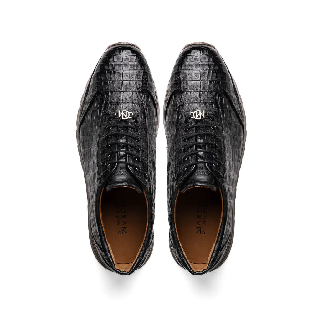 Marco Di Milano Alonzo Black All Over Caiman Crocodile Sneakers