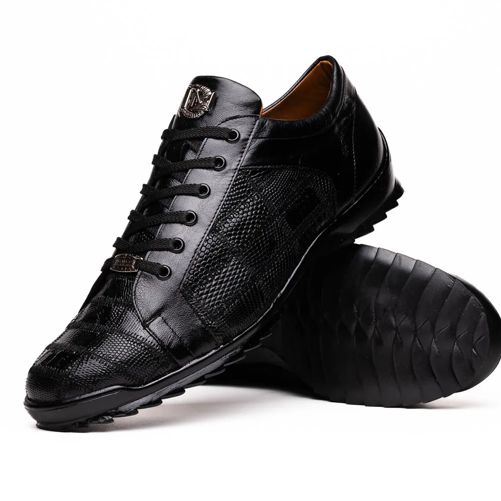 Marco Di Milano Bari Black Lizard Patchwork Leather Sneakers