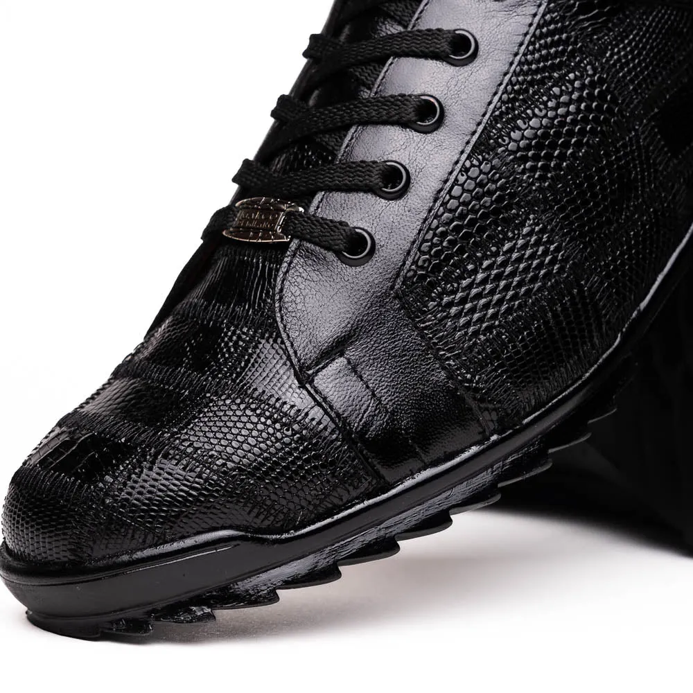 Marco Di Milano Bari Black Lizard Patchwork Leather Sneakers
