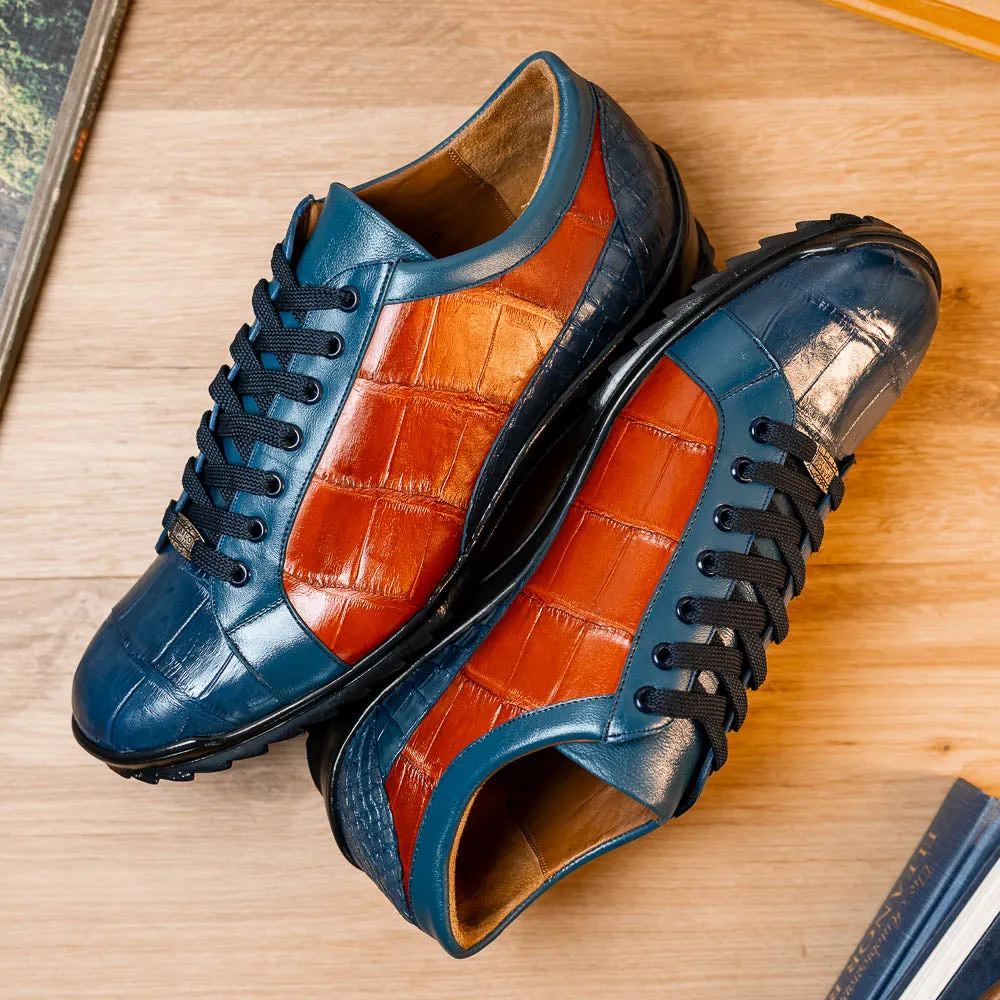 Marco Di Milano Cairo Blue Jeans/Honey Alligator Sneakers
