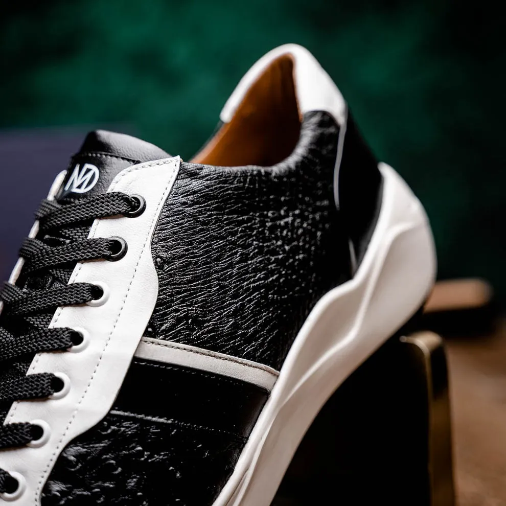 Marco Di Milano Lyon II Black / White Ostrich Quill & Calfskin Sneakers