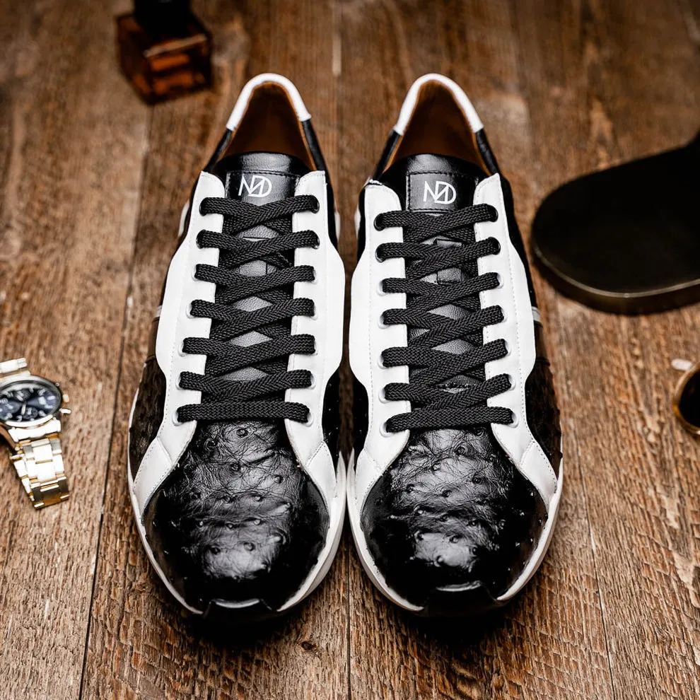 Marco Di Milano Lyon II Black / White Ostrich Quill & Calfskin Sneakers