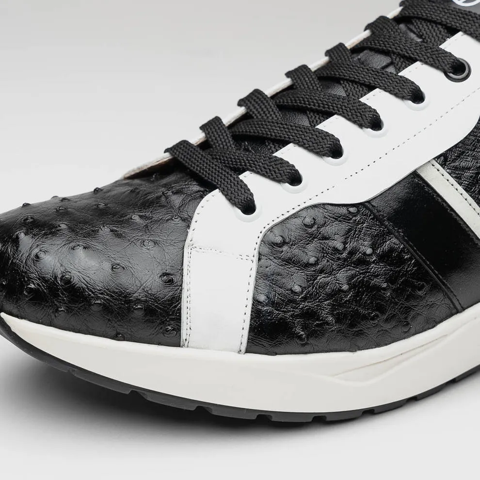 Marco Di Milano Lyon II Black / White Ostrich Quill & Calfskin Sneakers