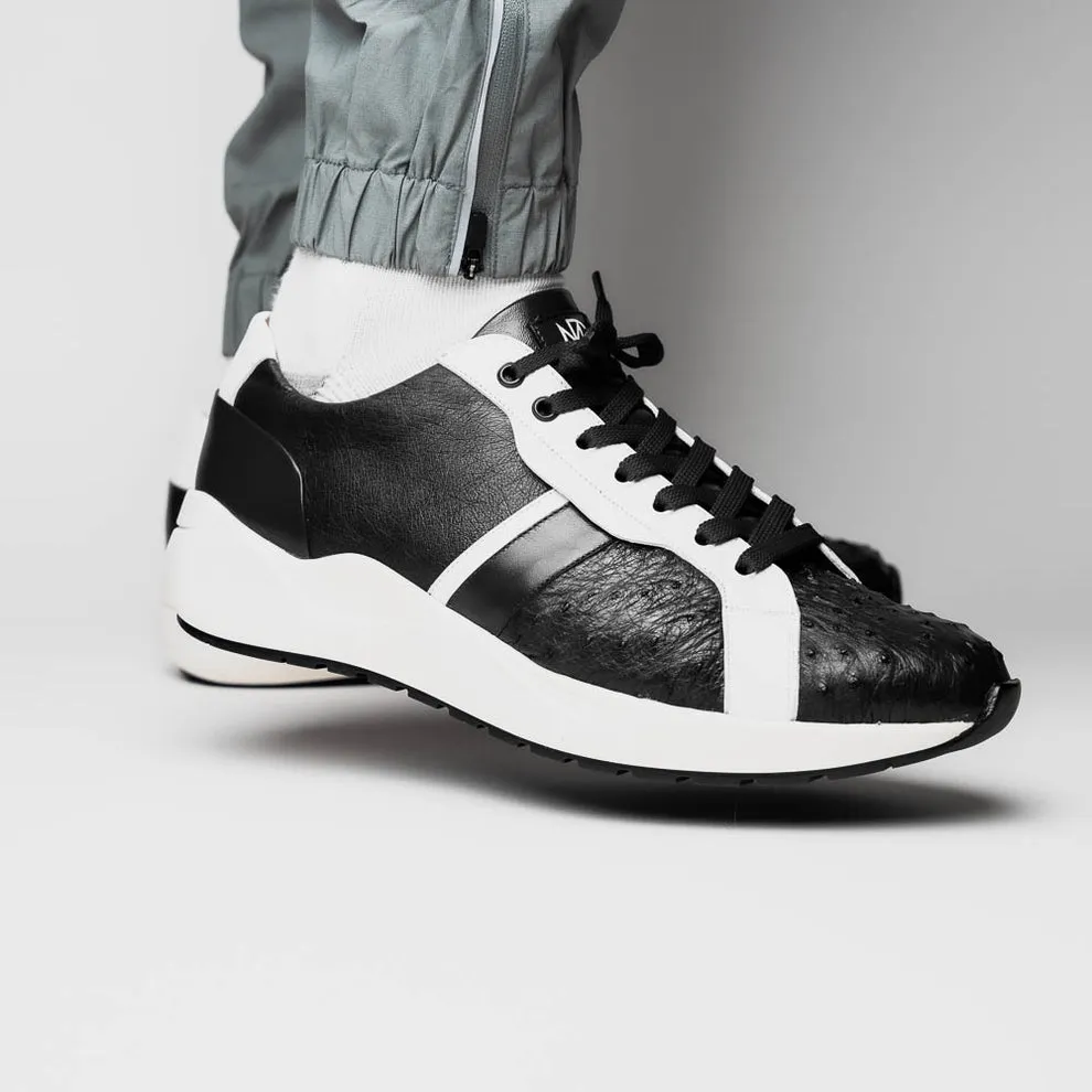 Marco Di Milano Lyon II Black / White Ostrich Quill & Calfskin Sneakers