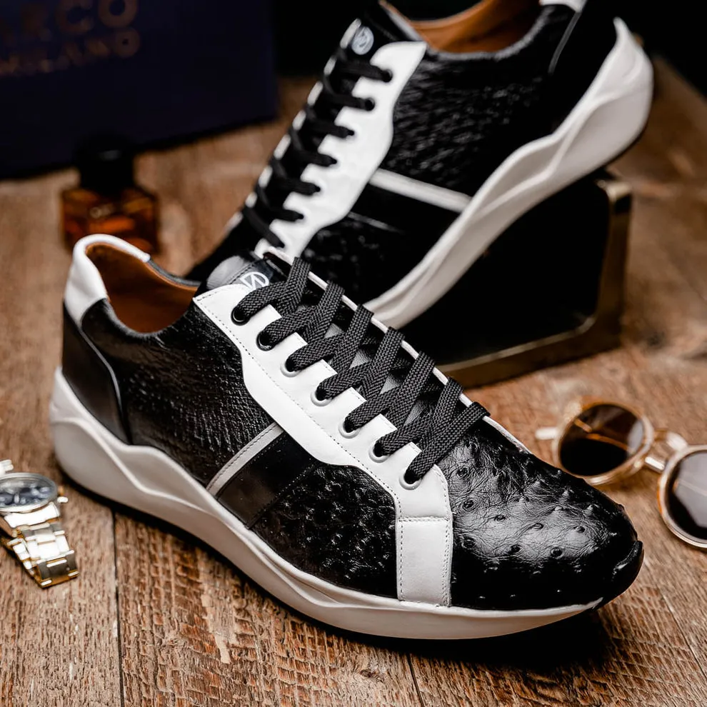 Marco Di Milano Lyon II Black / White Ostrich Quill & Calfskin Sneakers