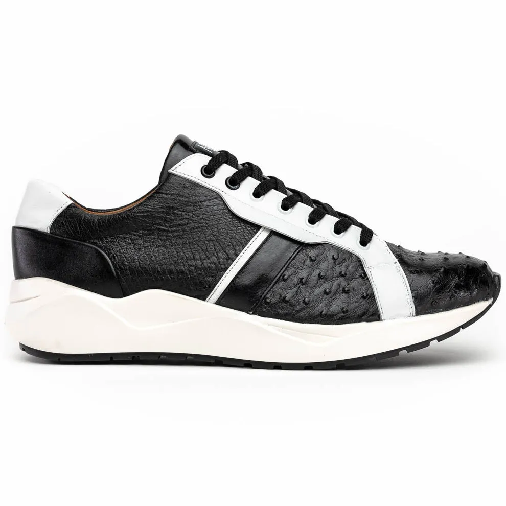 Marco Di Milano Lyon II Black / White Ostrich Quill & Calfskin Sneakers