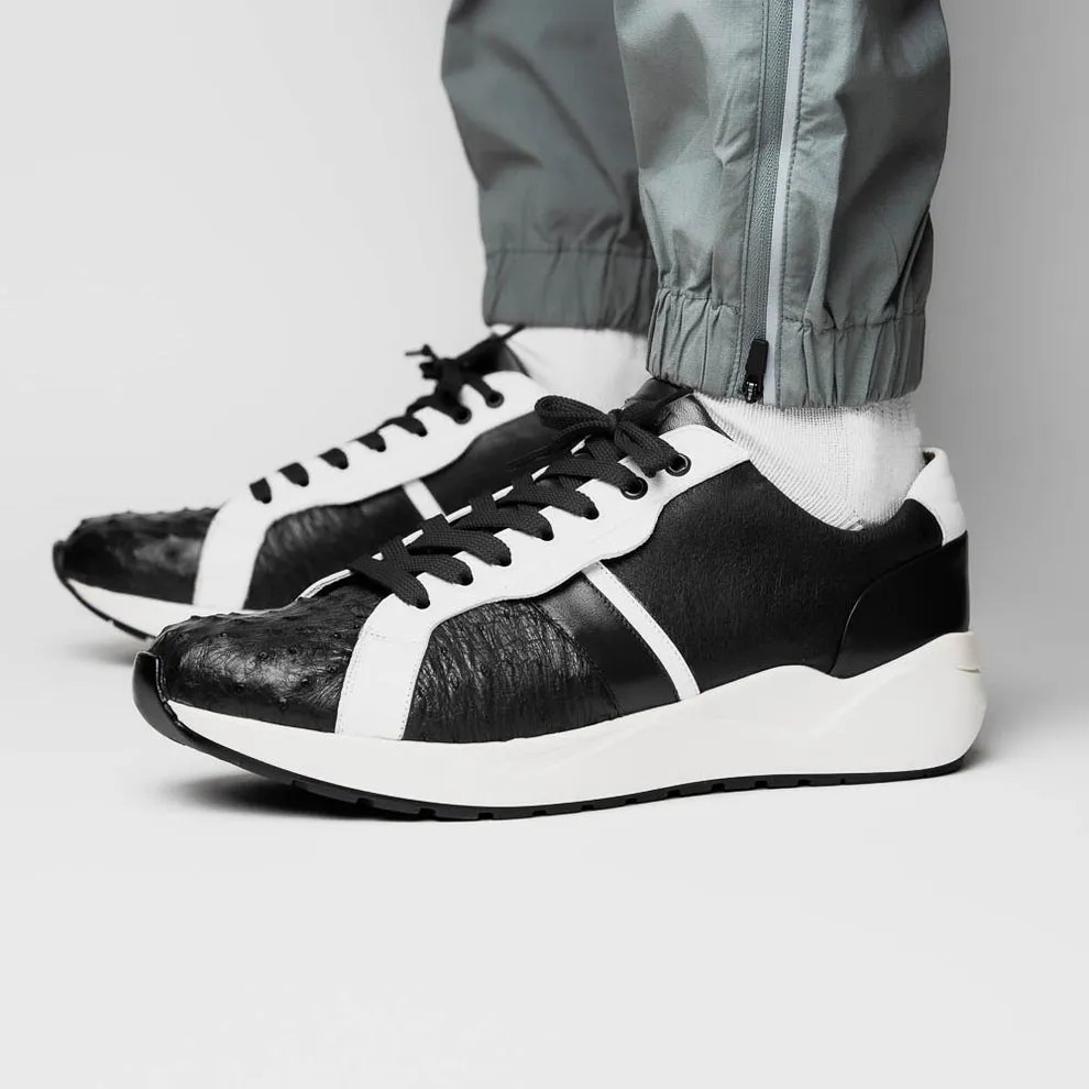Marco Di Milano Lyon II Black / White Ostrich Quill & Calfskin Sneakers