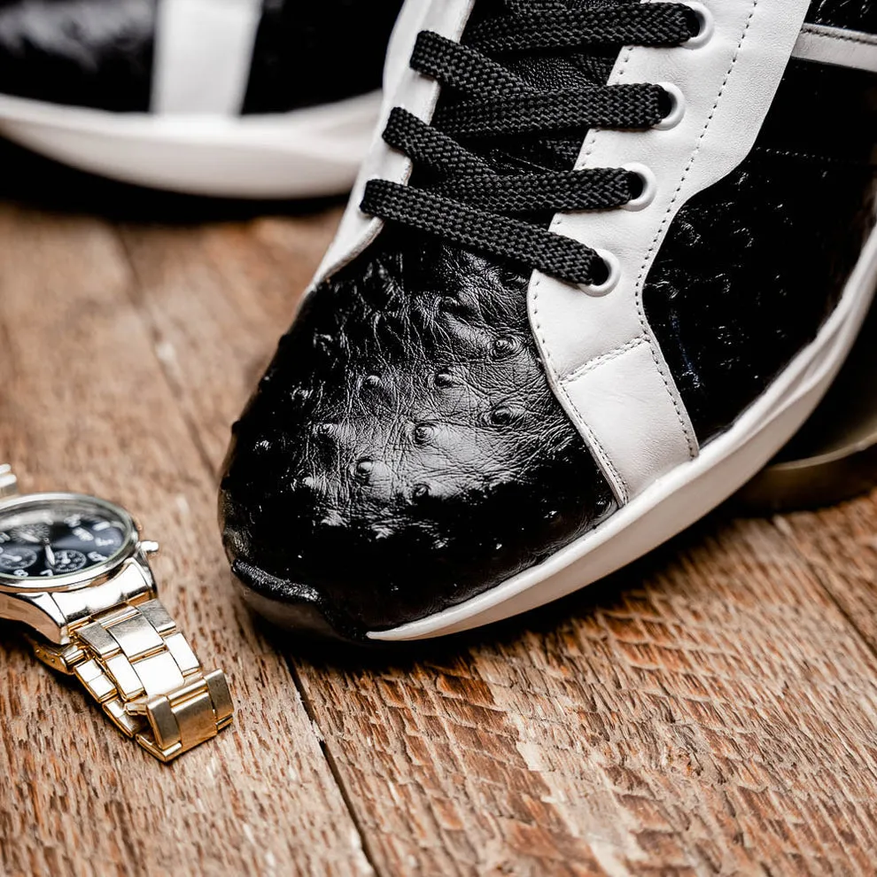 Marco Di Milano Lyon II Black / White Ostrich Quill & Calfskin Sneakers