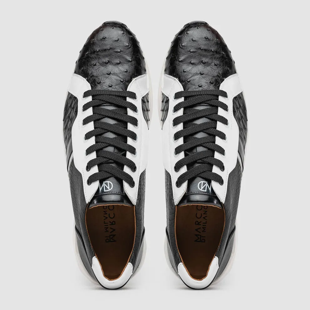 Marco Di Milano Lyon II Black / White Ostrich Quill & Calfskin Sneakers