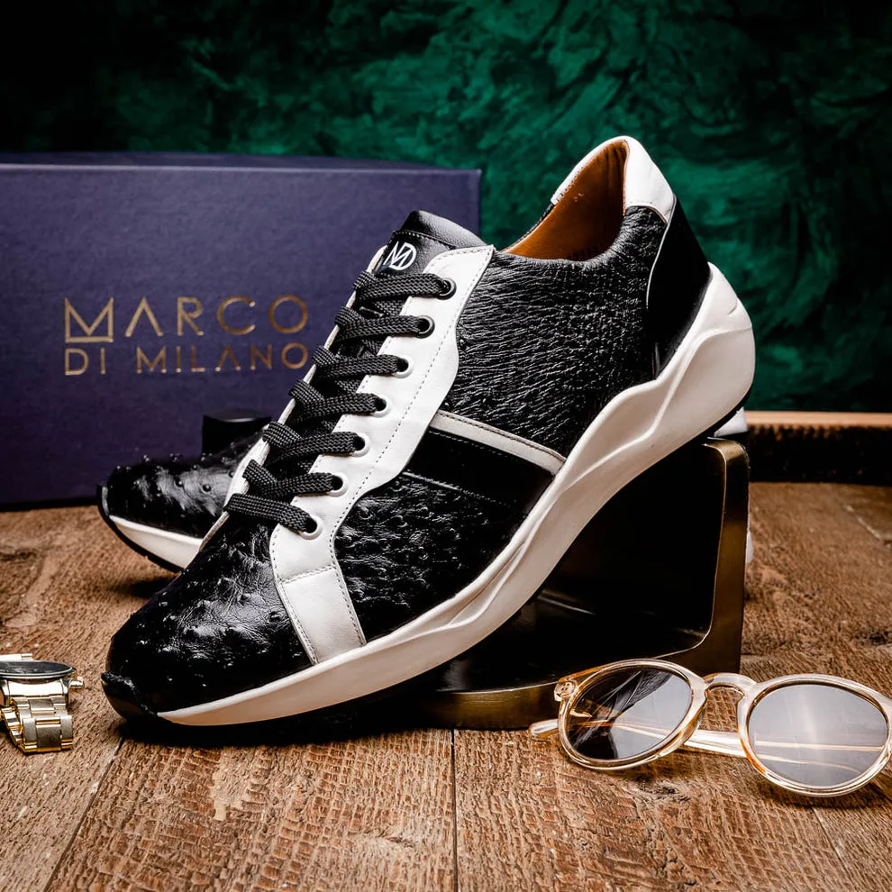 Marco Di Milano Lyon II Black / White Ostrich Quill & Calfskin Sneakers