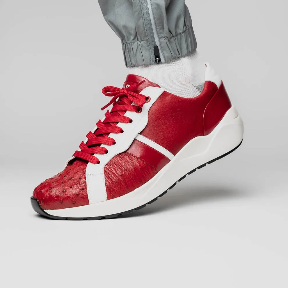 Marco Di Milano Lyon II Red / White Ostrich Quill & Calfskin Sneakers