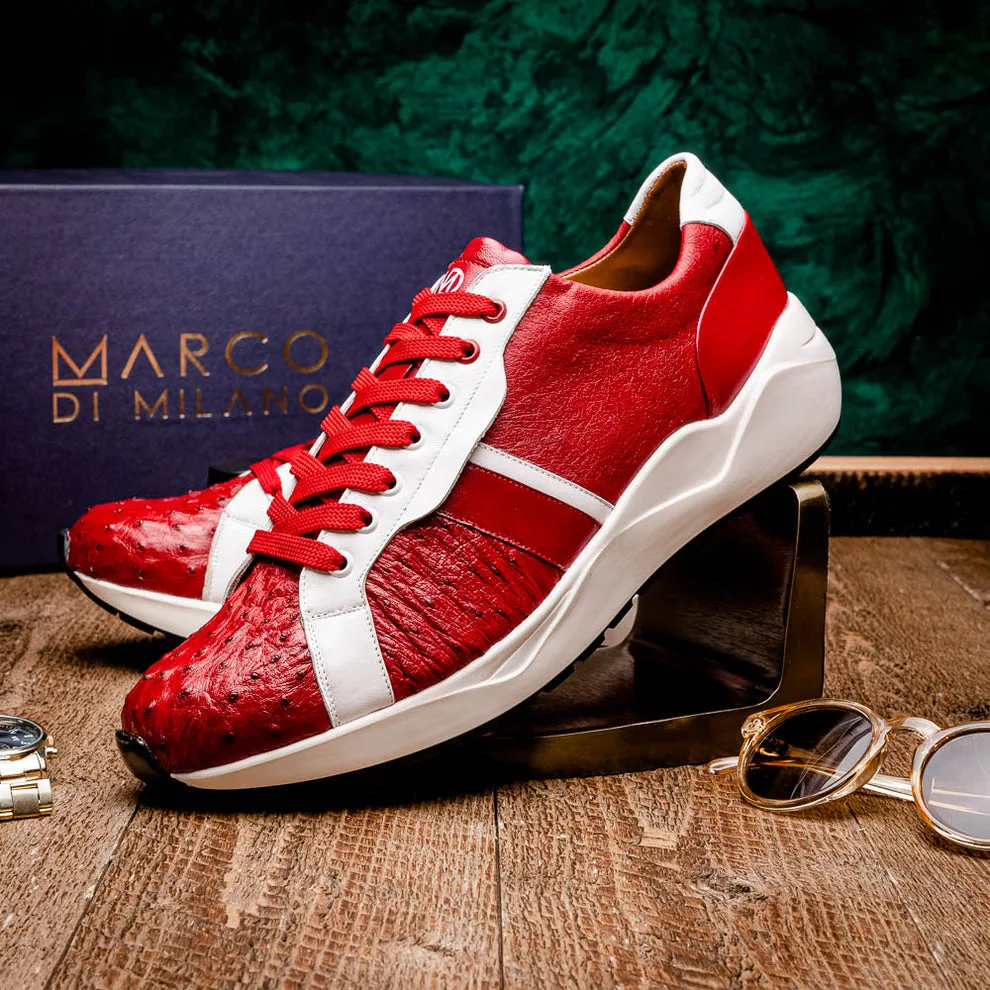 Marco Di Milano Lyon II Red / White Ostrich Quill & Calfskin Sneakers