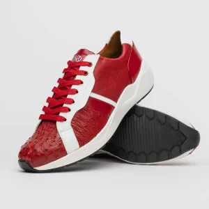 Marco Di Milano Lyon II Red / White Ostrich Quill & Calfskin Sneakers