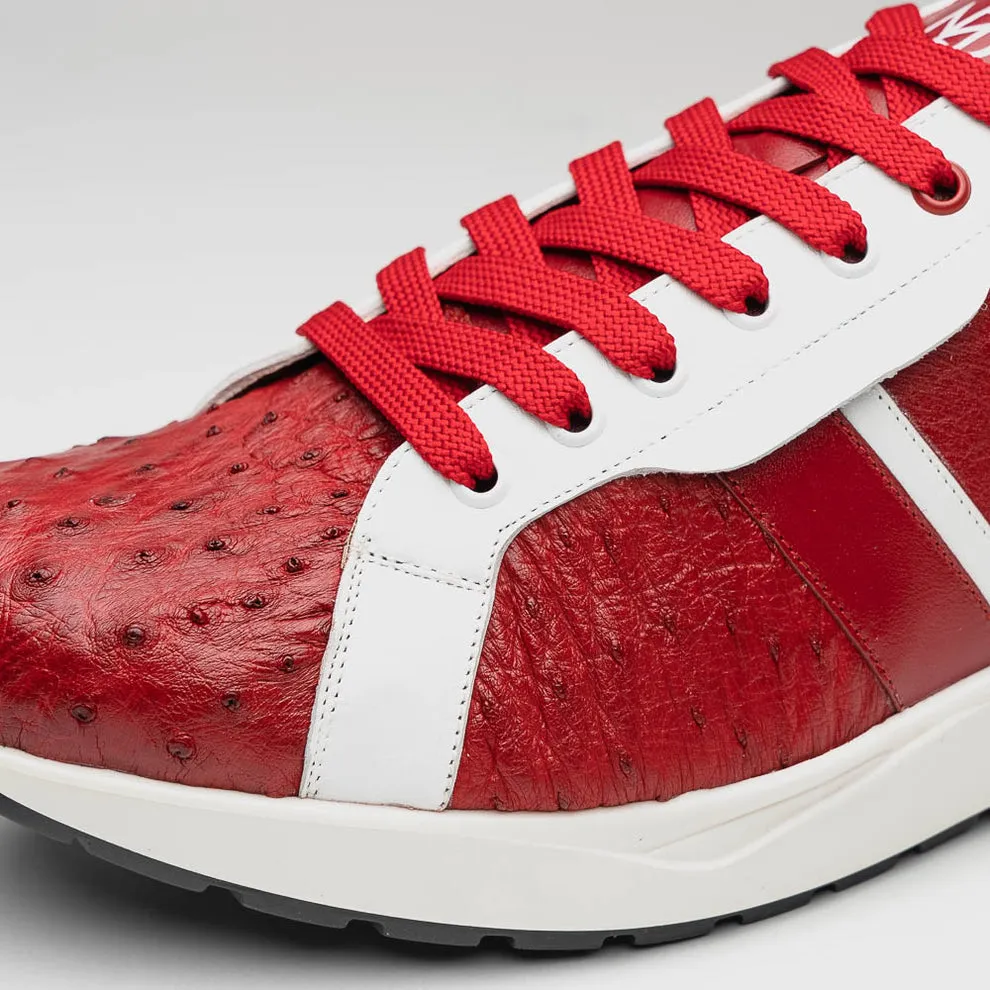Marco Di Milano Lyon II Red / White Ostrich Quill & Calfskin Sneakers