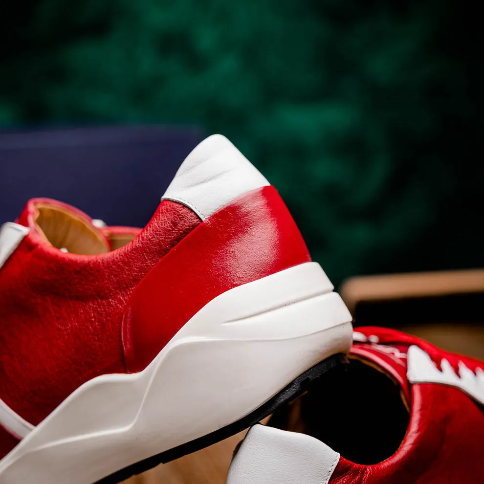 Marco Di Milano Lyon II Red / White Ostrich Quill & Calfskin Sneakers