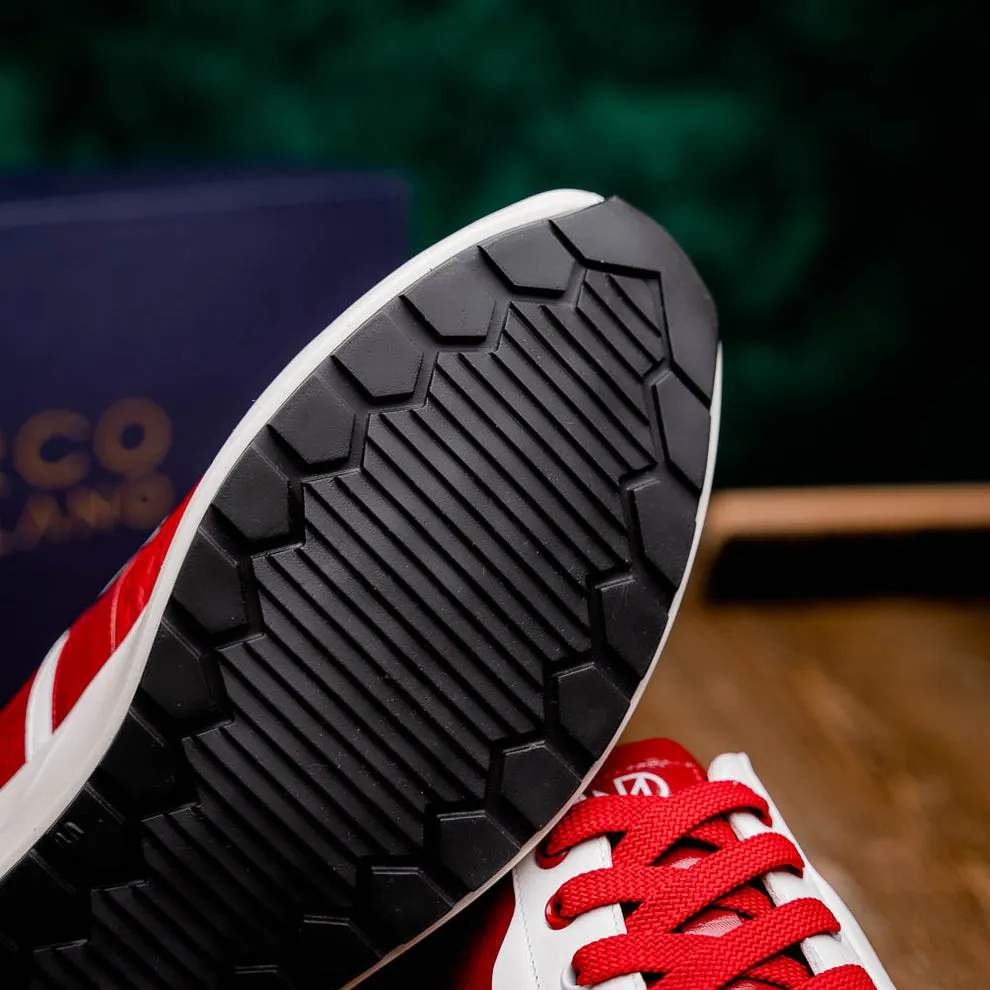 Marco Di Milano Lyon II Red / White Ostrich Quill & Calfskin Sneakers