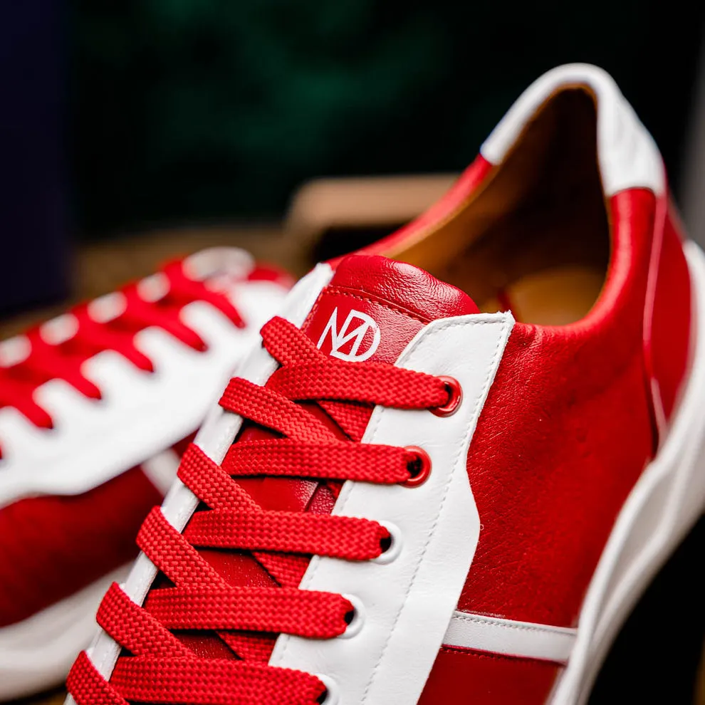 Marco Di Milano Lyon II Red / White Ostrich Quill & Calfskin Sneakers