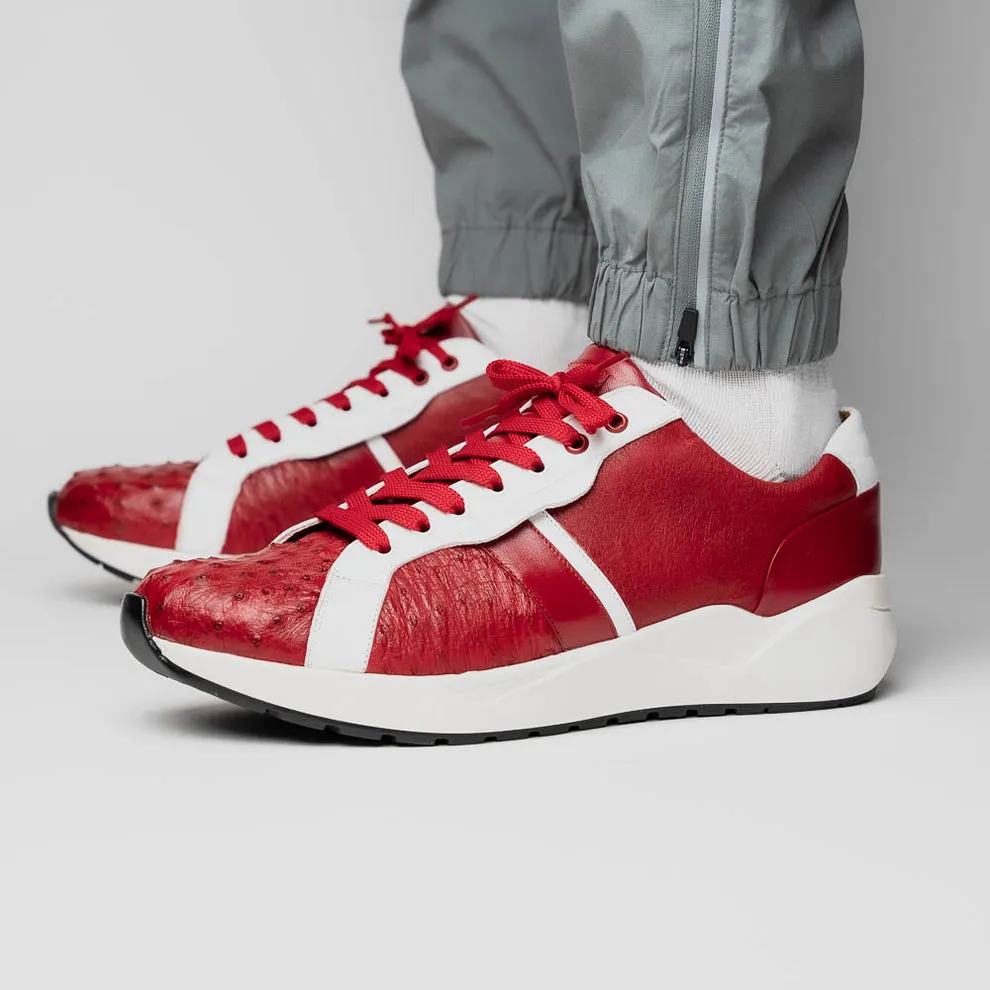 Marco Di Milano Lyon II Red / White Ostrich Quill & Calfskin Sneakers