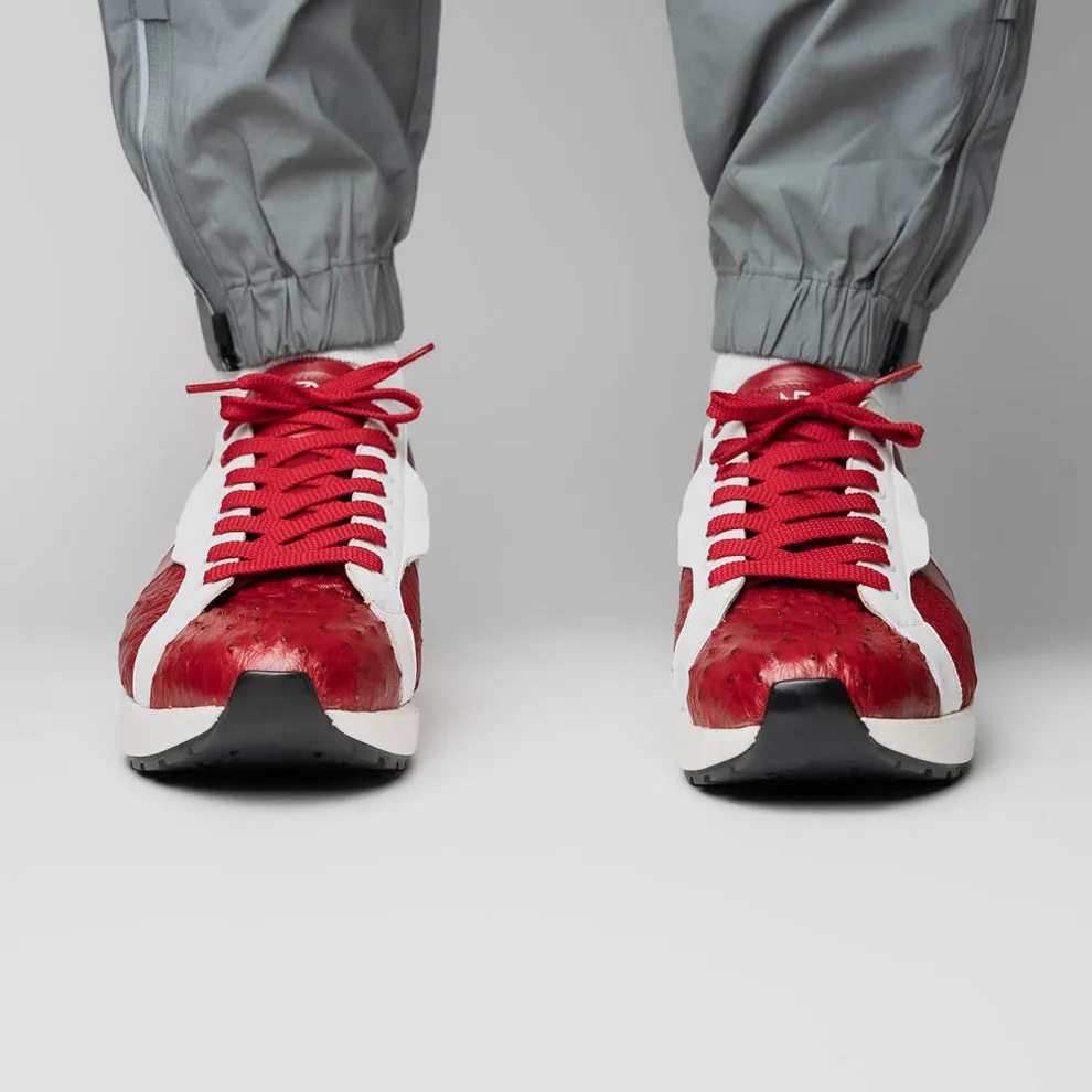 Marco Di Milano Lyon II Red / White Ostrich Quill & Calfskin Sneakers