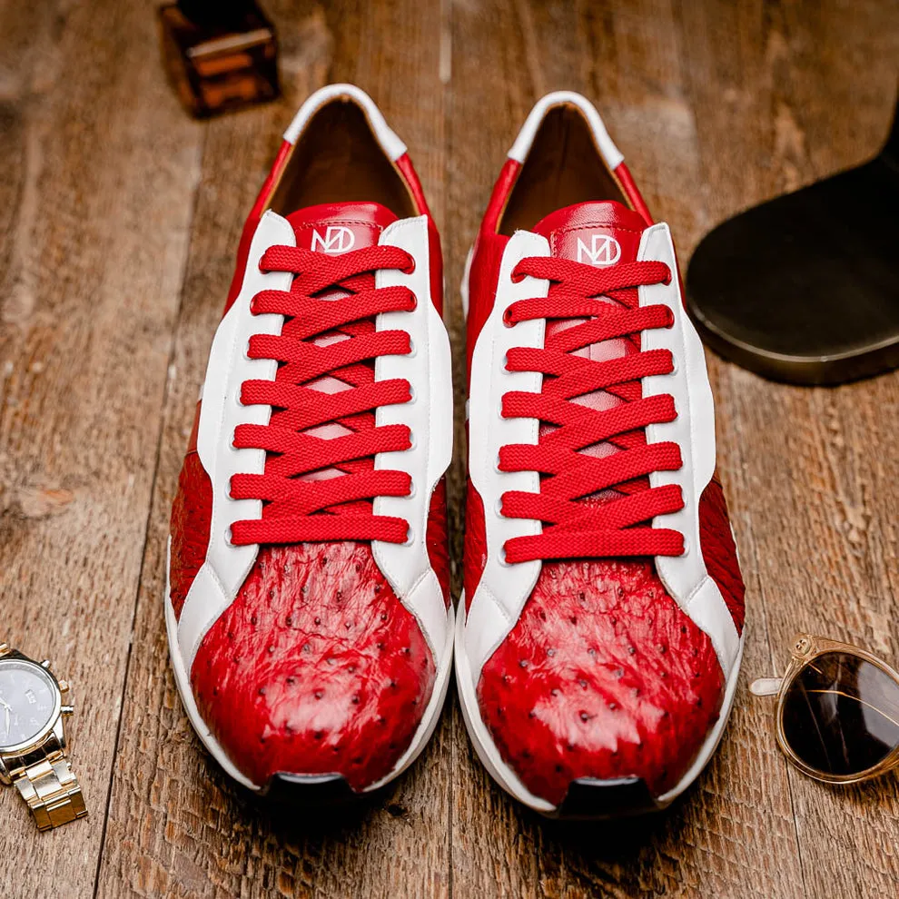 Marco Di Milano Lyon II Red / White Ostrich Quill & Calfskin Sneakers