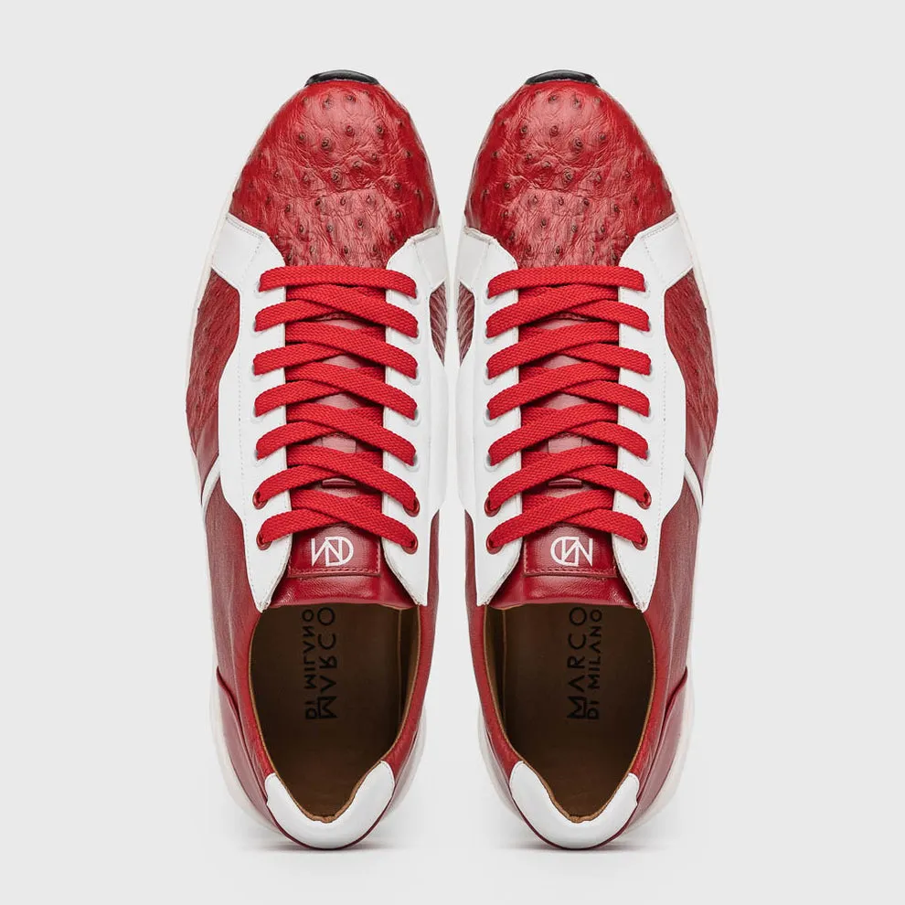 Marco Di Milano Lyon II Red / White Ostrich Quill & Calfskin Sneakers