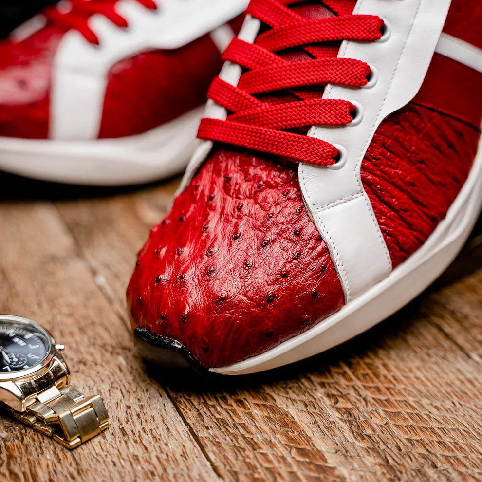 Marco Di Milano Lyon II Red / White Ostrich Quill & Calfskin Sneakers