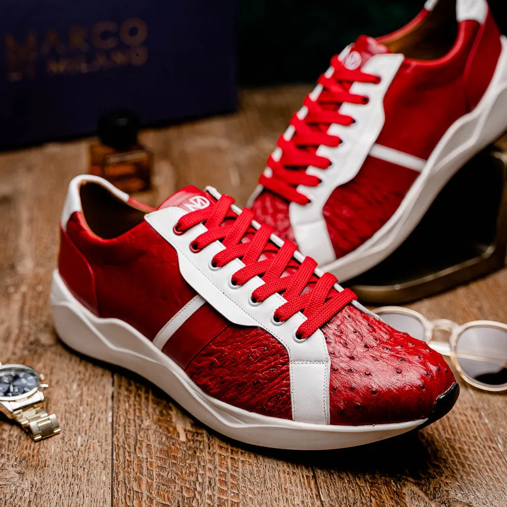 Marco Di Milano Lyon II Red / White Ostrich Quill & Calfskin Sneakers
