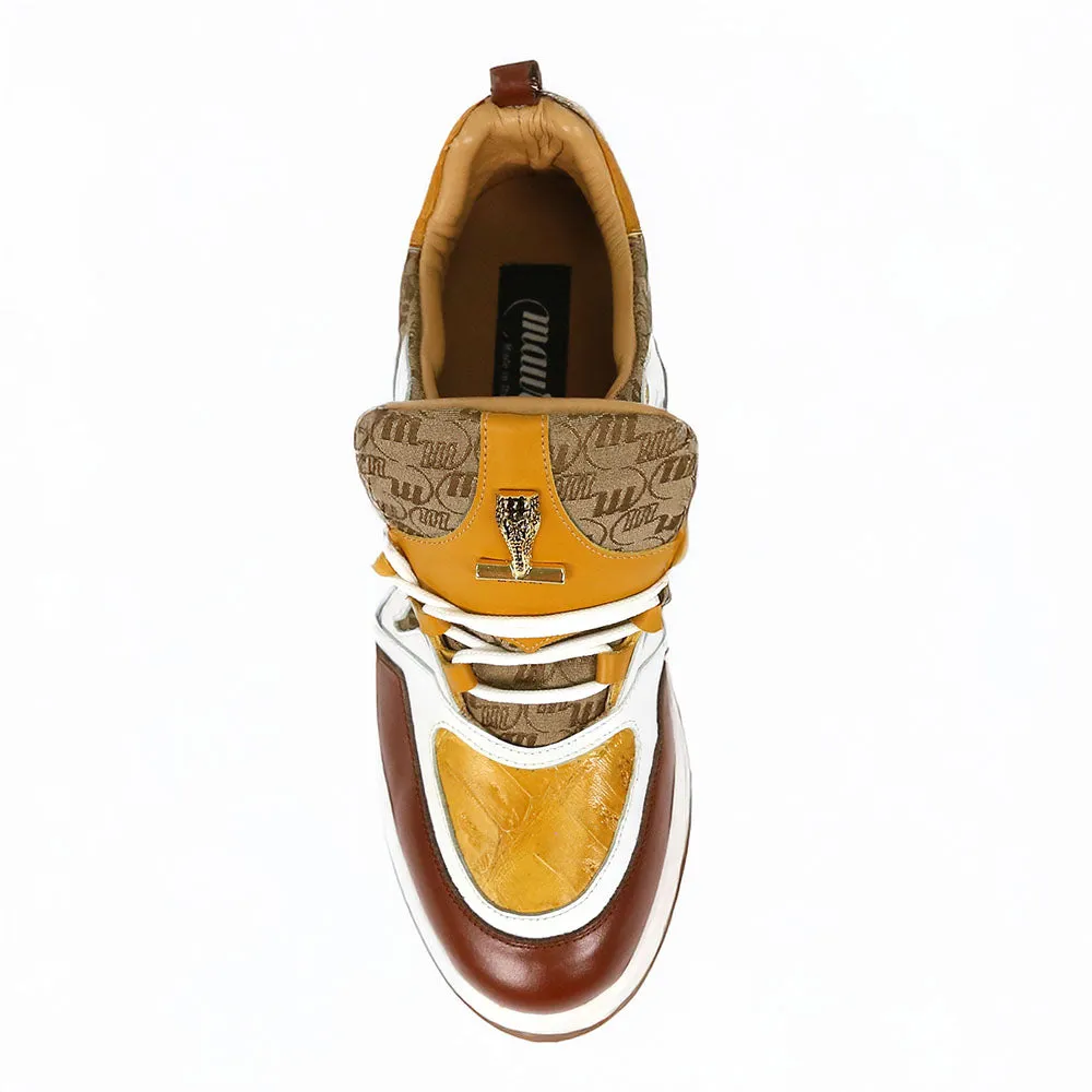Mauri Abstract 8435 Gold/Toffee/White/Beige Nappa/Baby Crocodile/Double M Fabric Sneakers