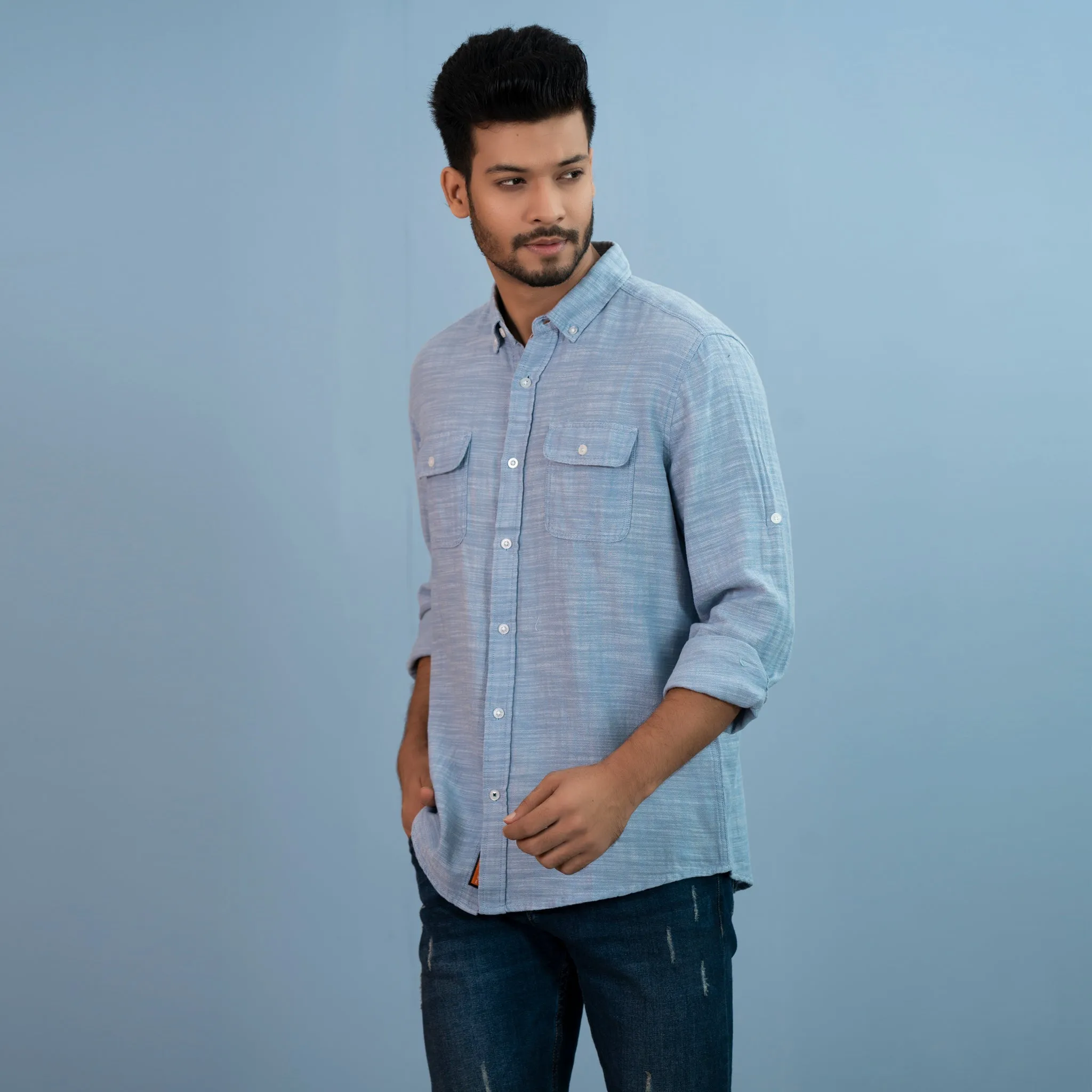 Men's Light-Blue Casual Shirt