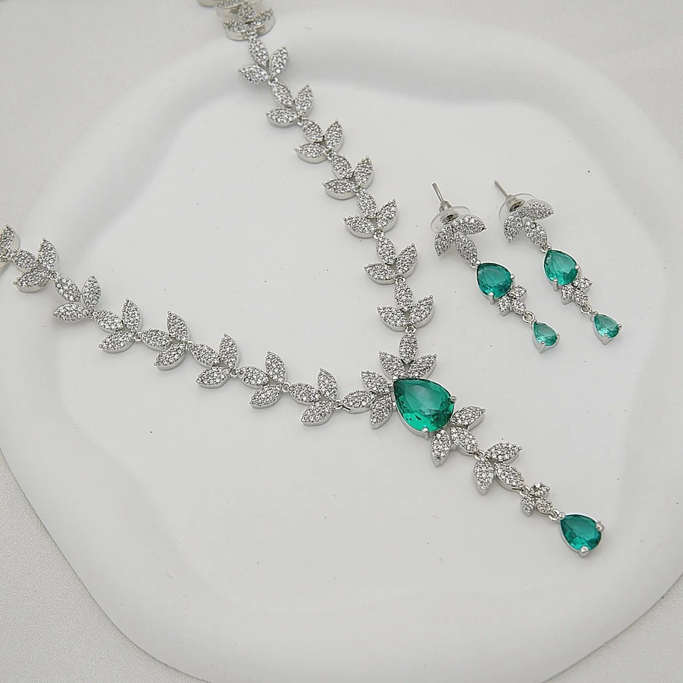 Micro Zircons Silver Designer Necklace Set
