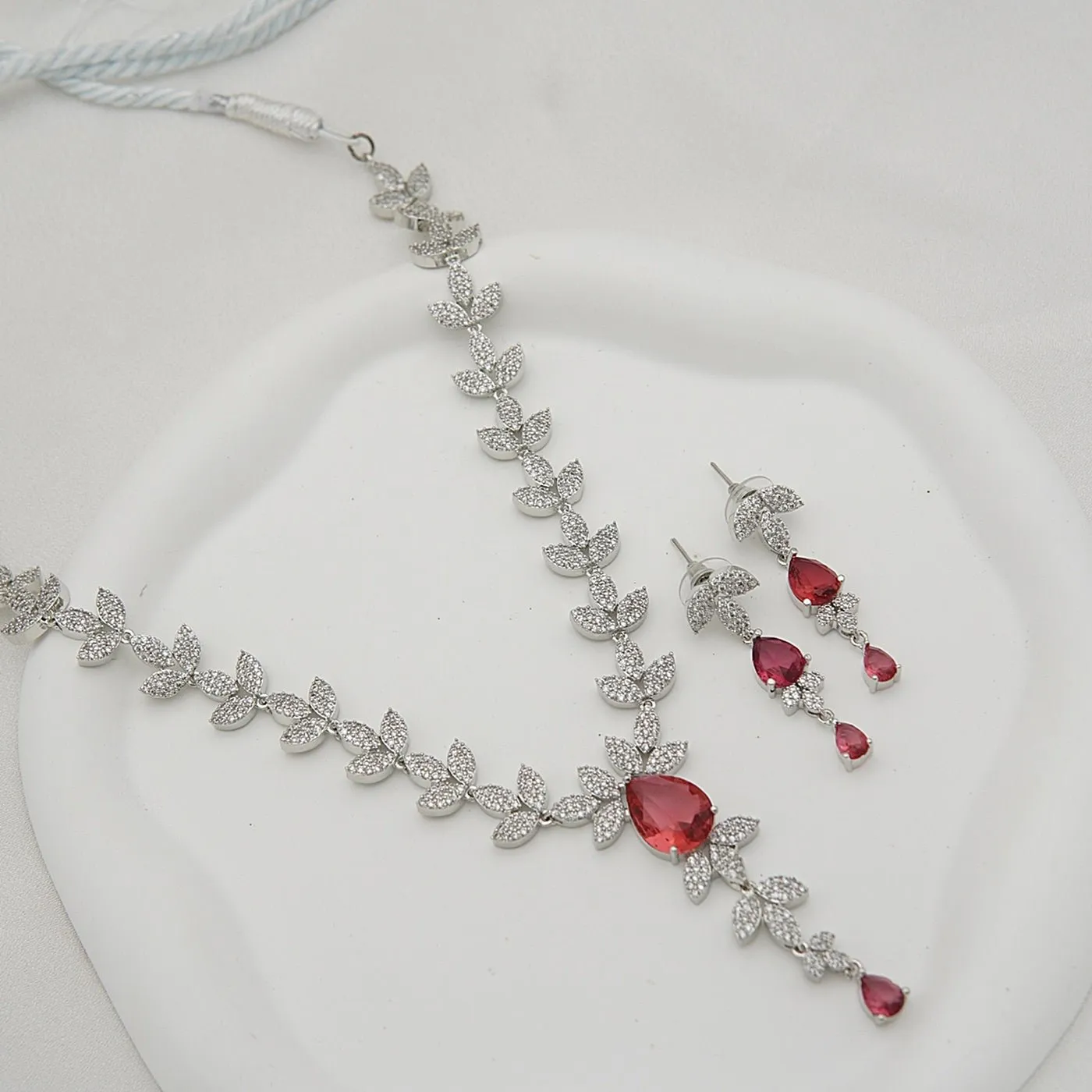 Micro Zircons Silver Designer Necklace Set