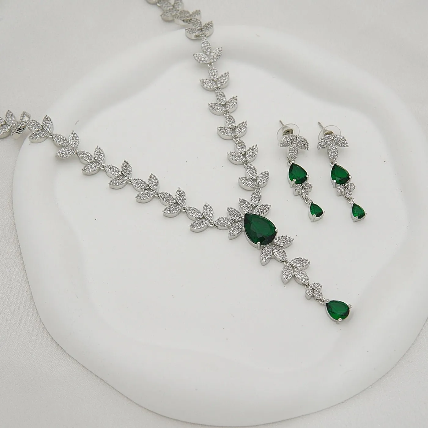 Micro Zircons Silver Designer Necklace Set