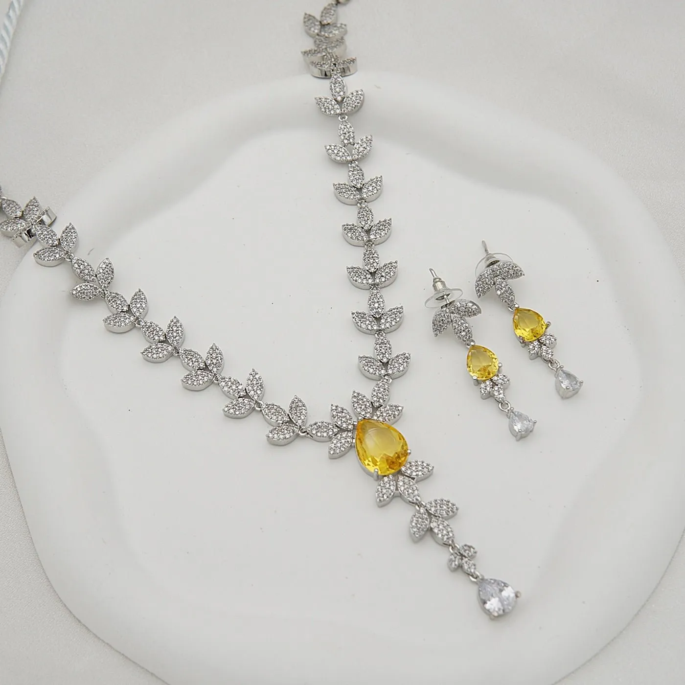 Micro Zircons Silver Designer Necklace Set