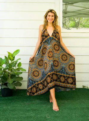 Midnight Amber Goddess Boho Maxi Dress